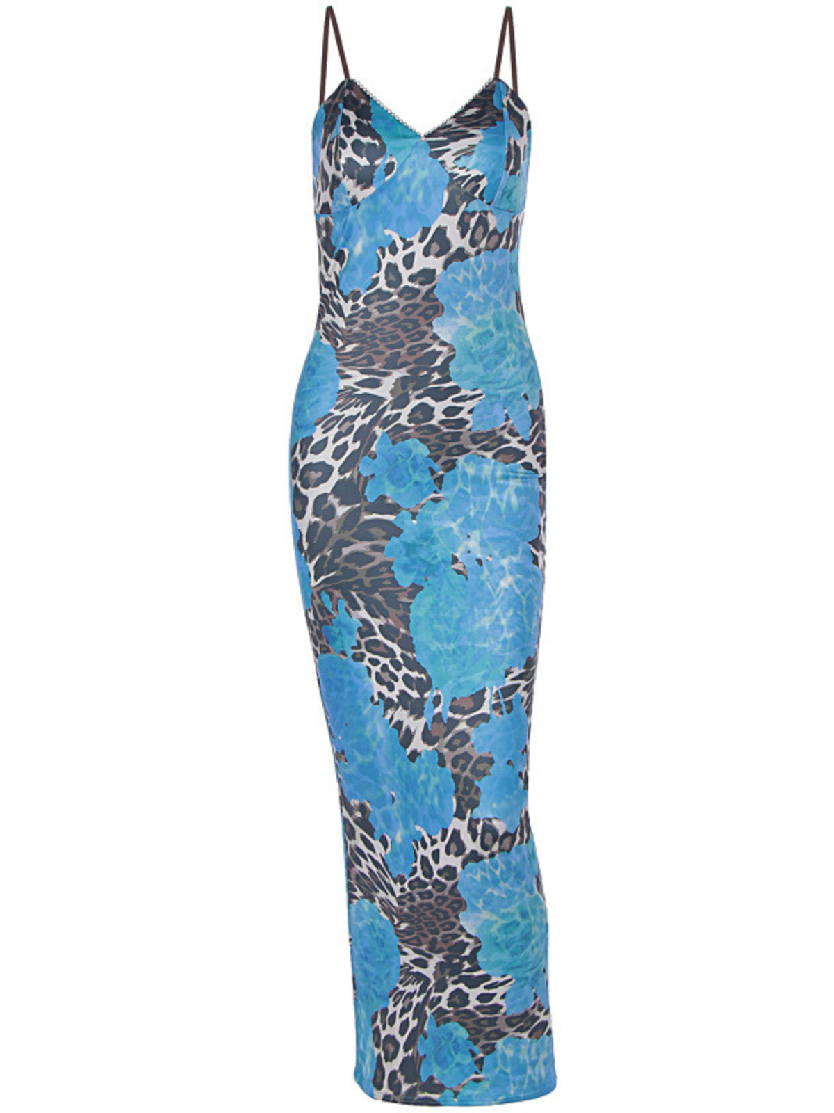 Aevryn Spaghetti Leopard Midi Dress In Blue