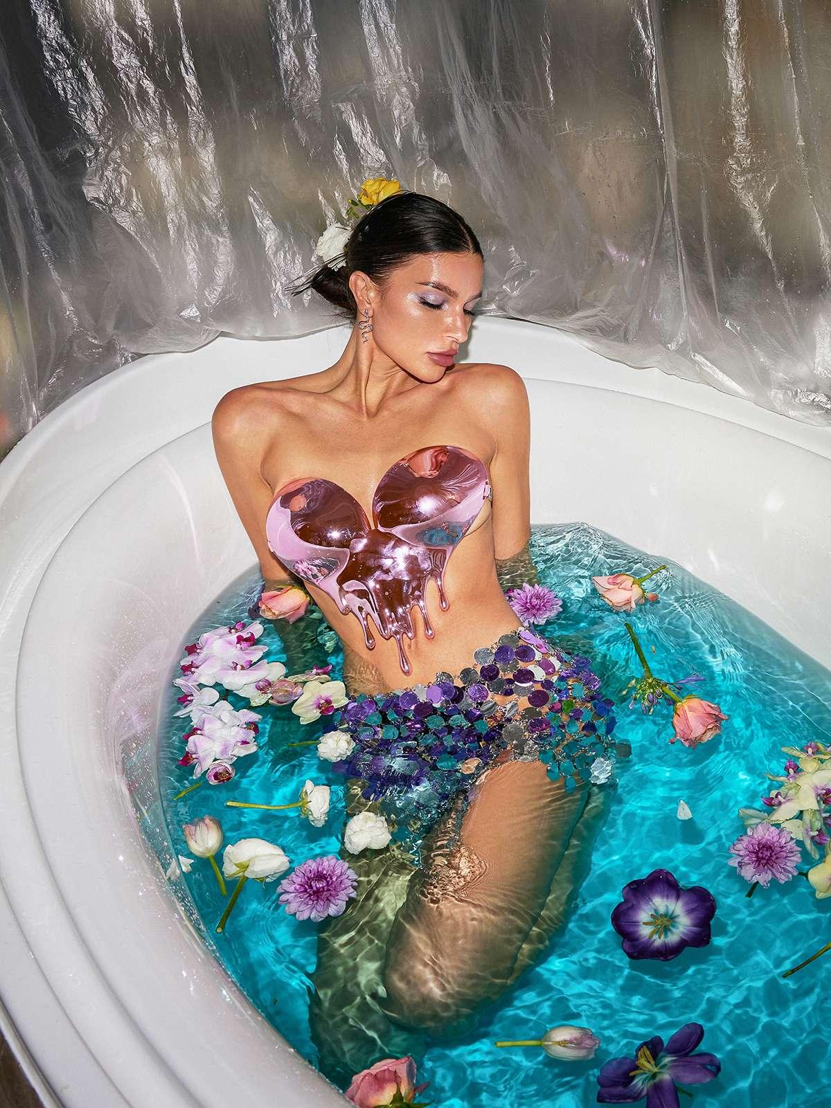 Iago Metallic Heart Drop Armor Top In Pink