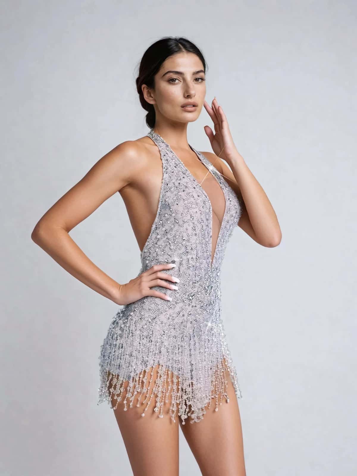 Lachlan Halterneck Rhinestone Fringe Bodysuit