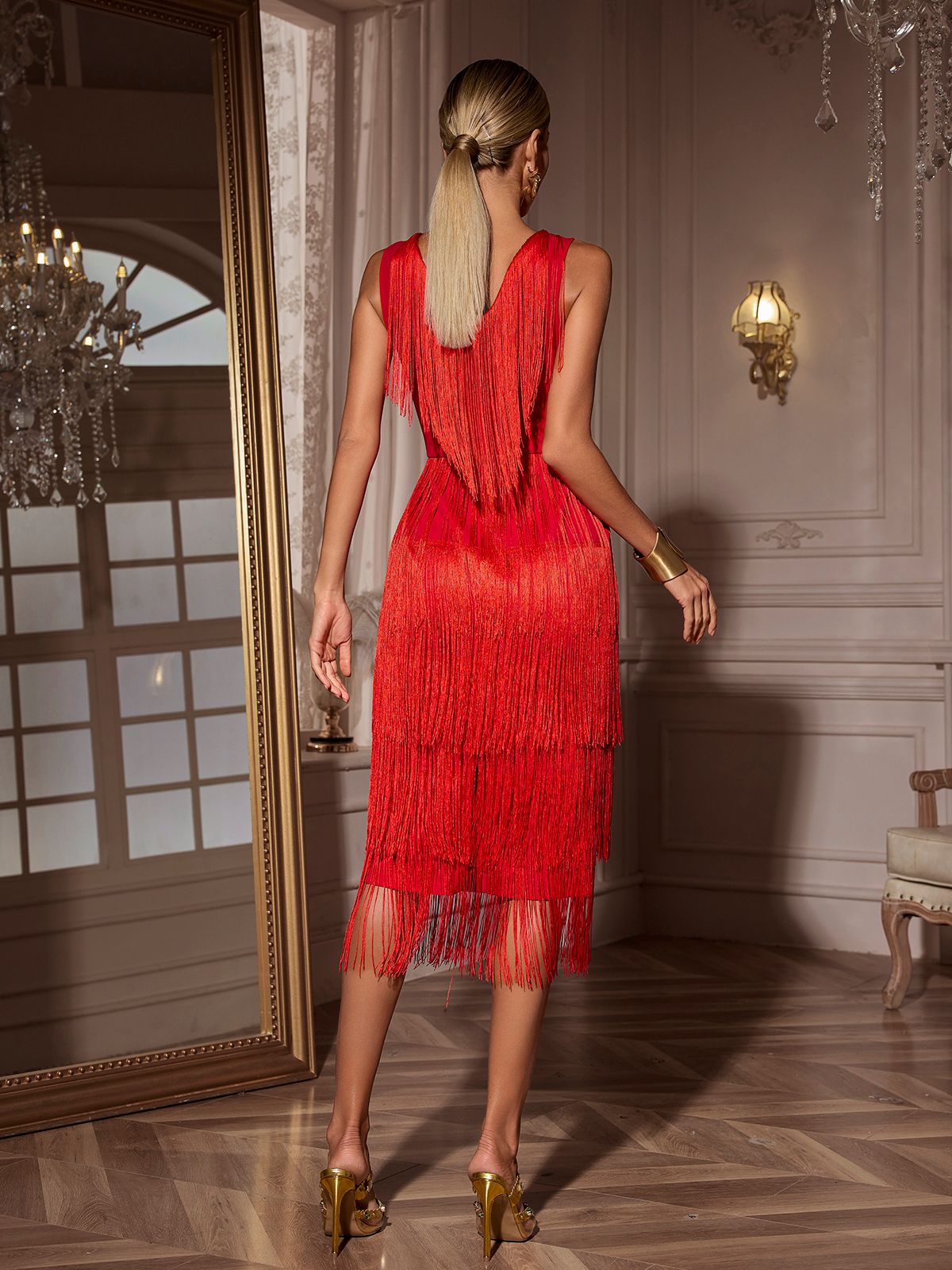 Sheadon V Neck Fringe Midi Dress