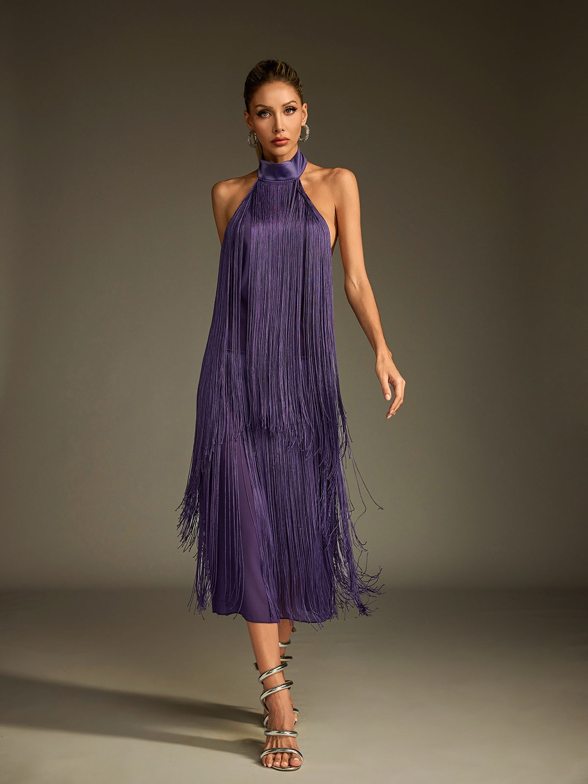 Lujayn Halterneck Fringe Midi Dress