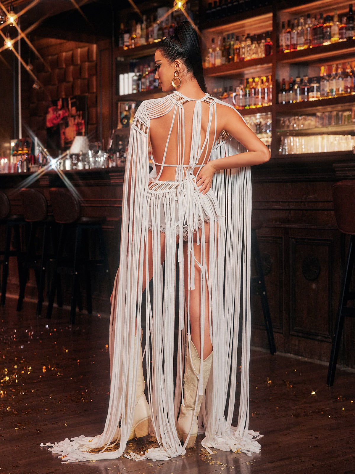 Oryxalis Fringe Knitted Cover Up Dress