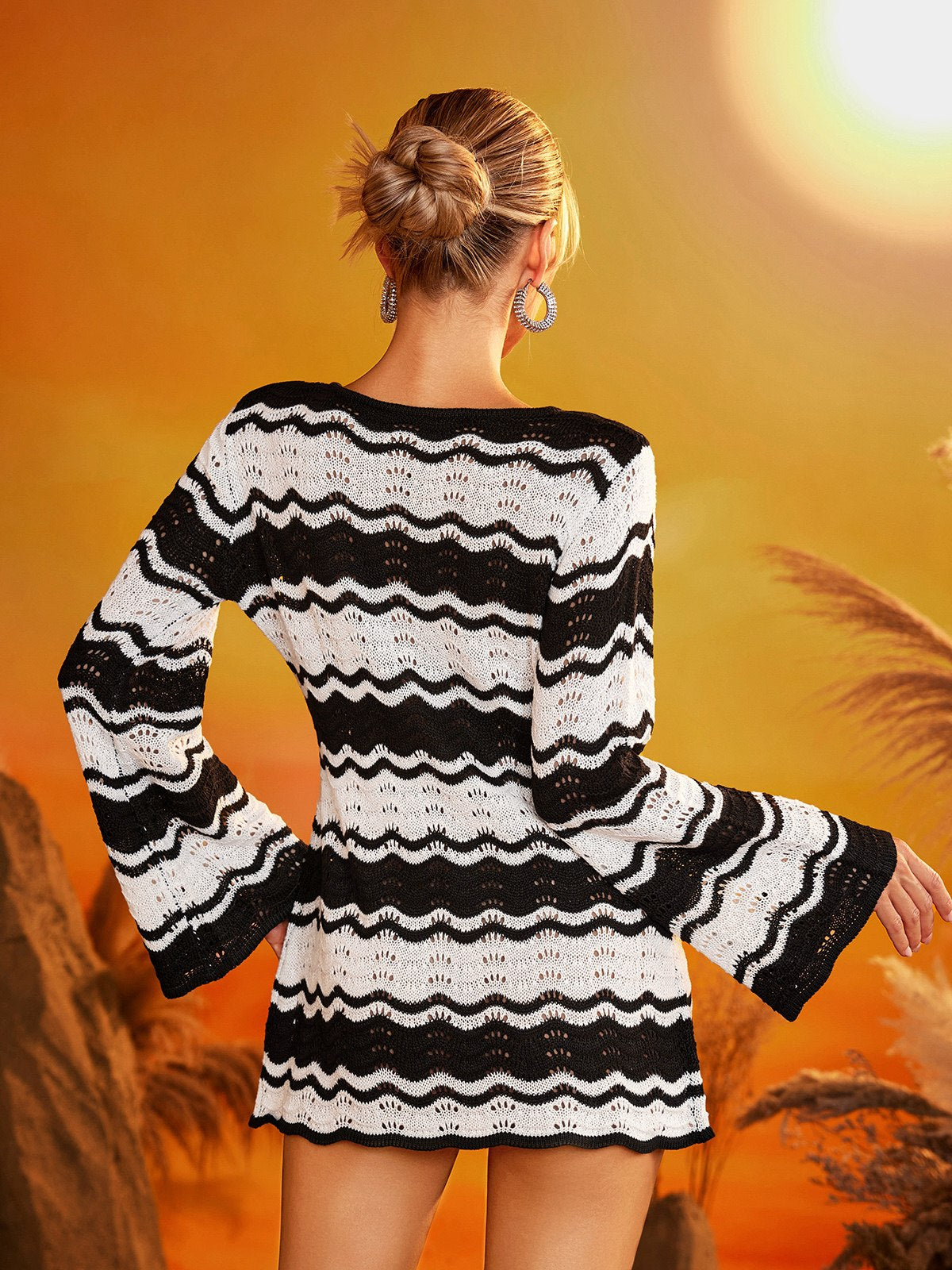Daelvira Stripe Cutout Knitted Cover Up Dress