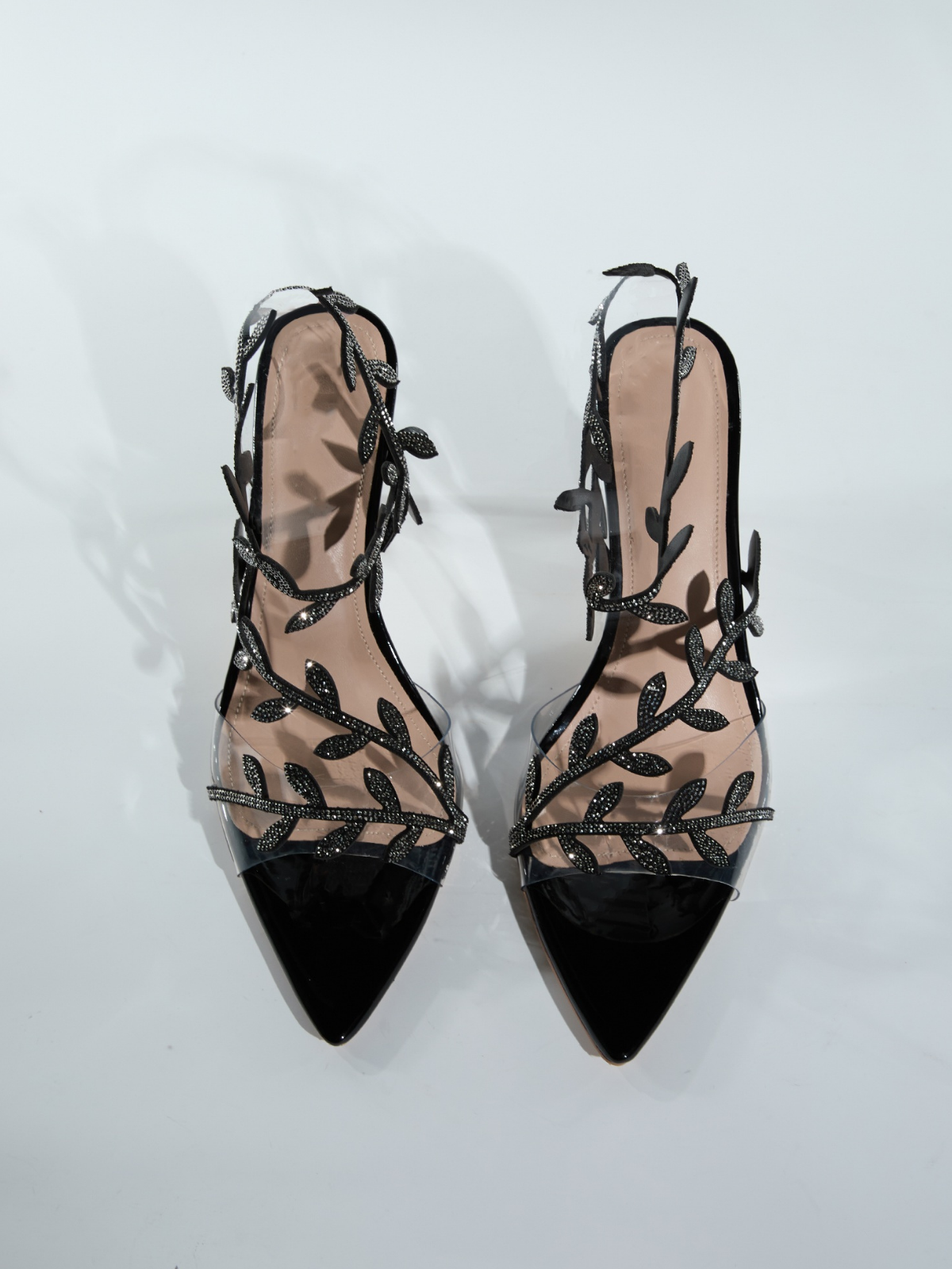 Lorana Leaf Rhinestone Sandals In Black