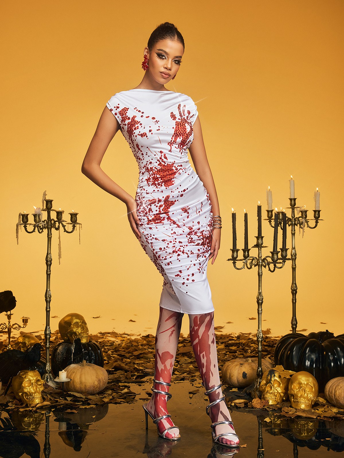 Ozgoth Sleeveless Blood Ruched Midi Dress