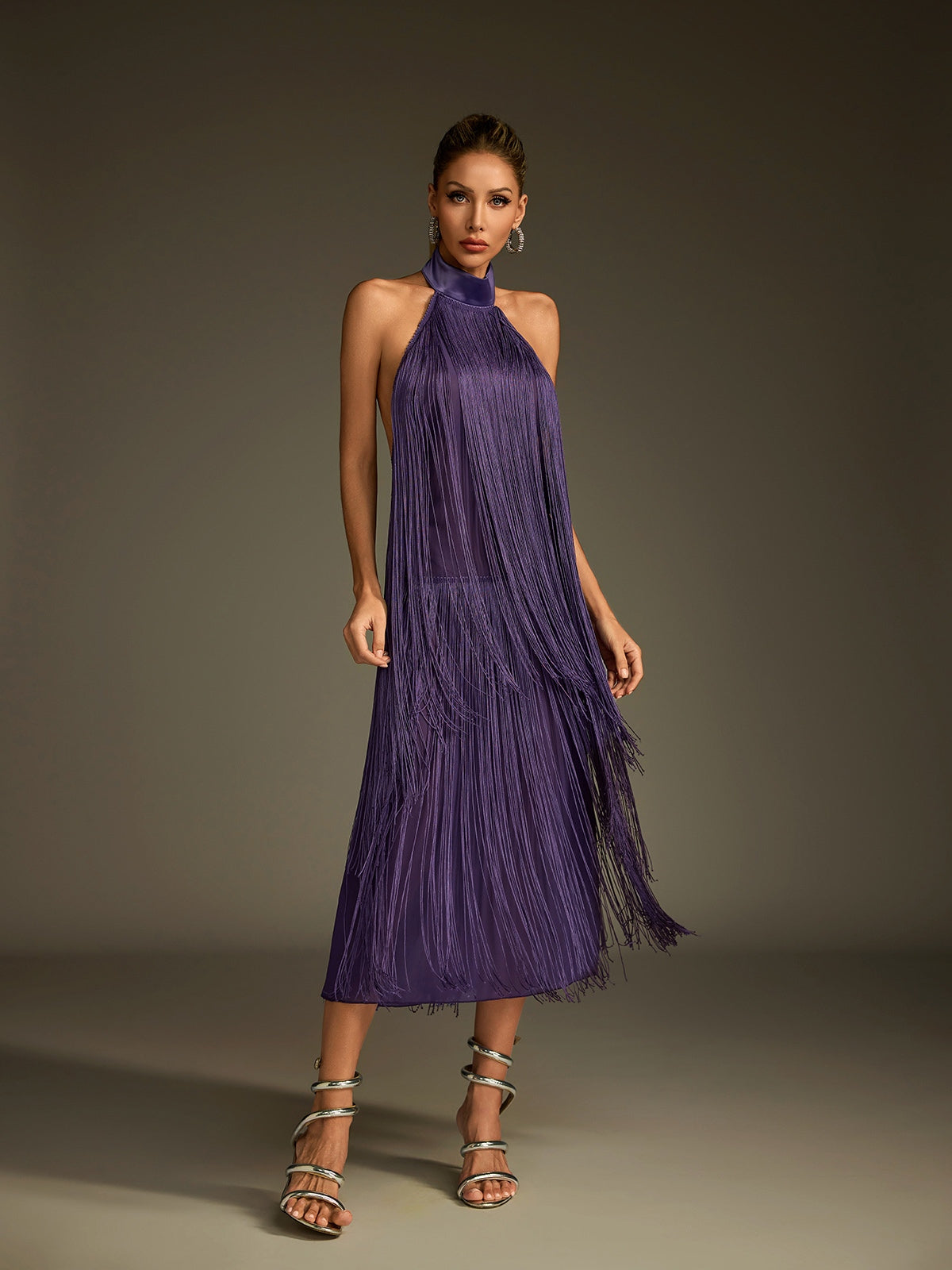 Lujayn Halterneck Fringe Midi Dress