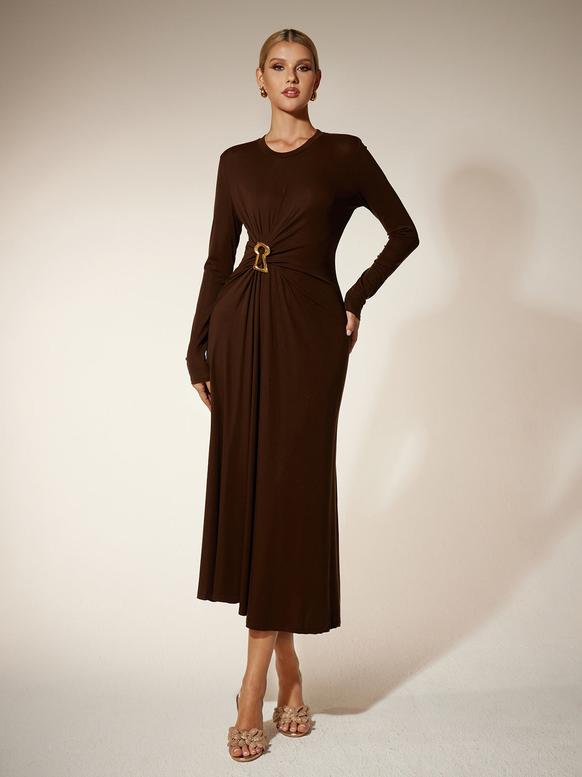 Eisley Long Sleeve Ruched Midi Dress