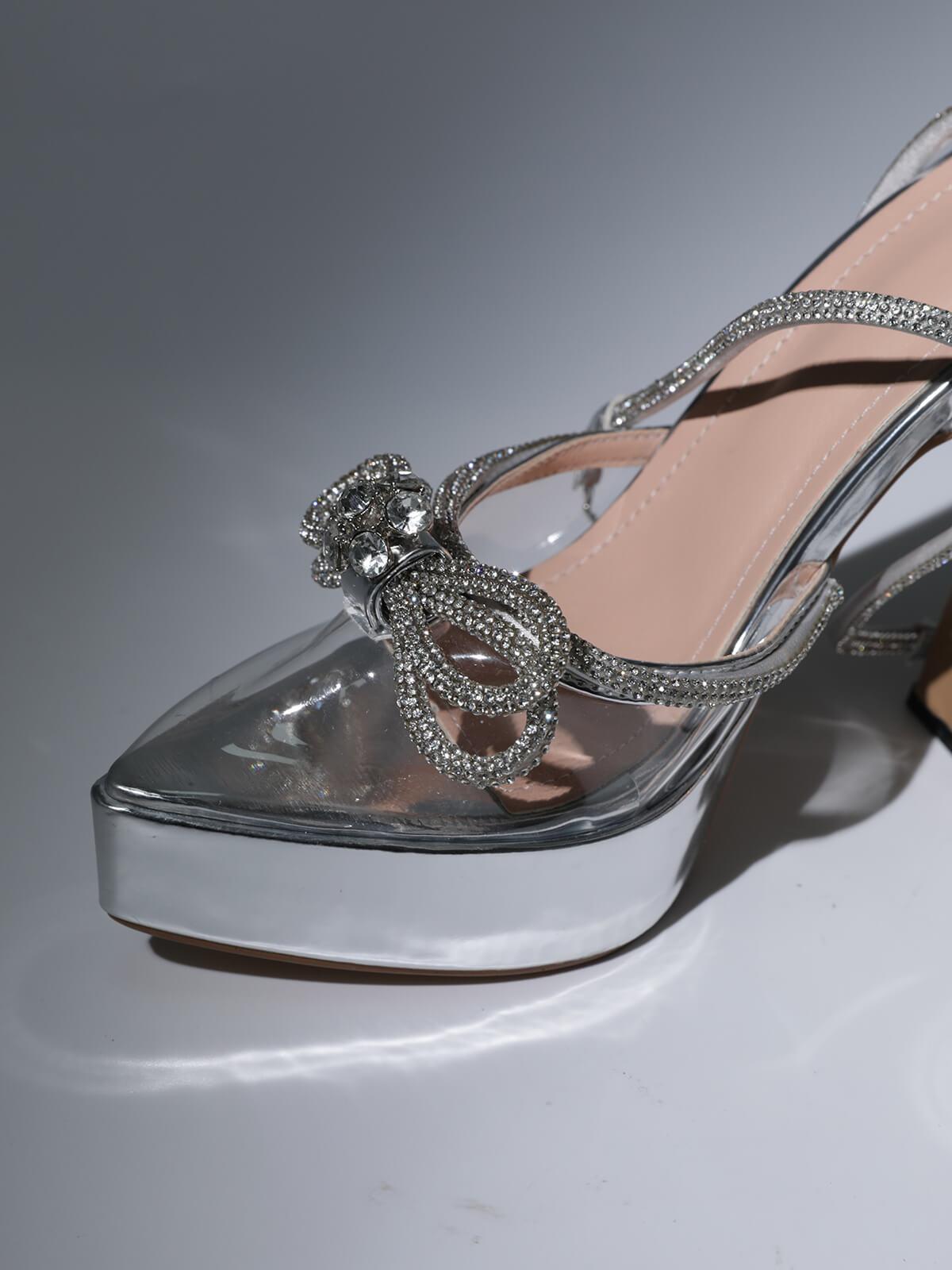Anouk Bow Crystal Heels In Silver