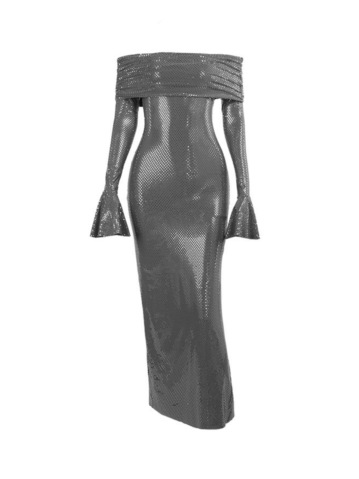 Cassian Off Shoulder Rhinestone Midi Dress